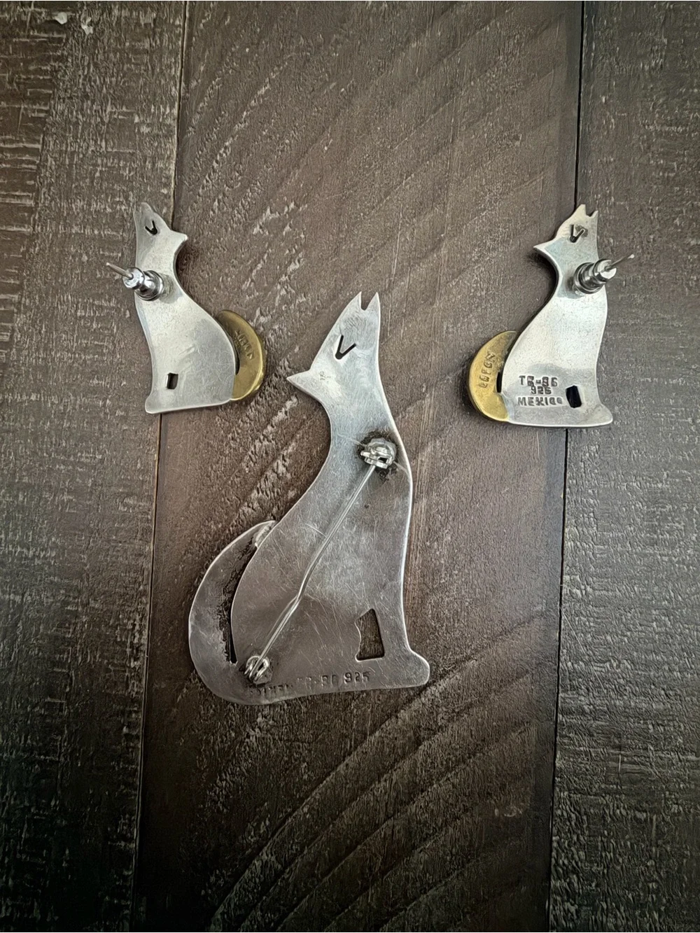 Vintage Mexico 925 Sterling Silver Bird Brooch & Earrings Set